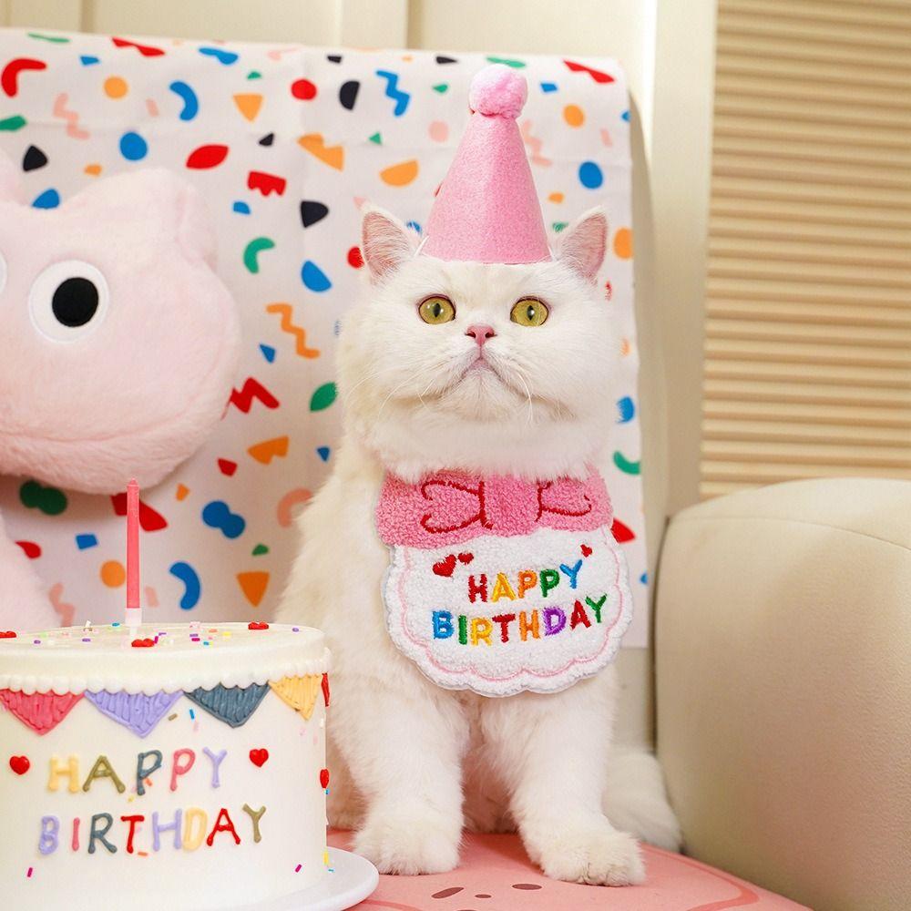 Pets Birthday Party Pet Birthday Scarf Hat Set Pets Cat Scarf Hat Set Ins Style Pet Scarf Dog