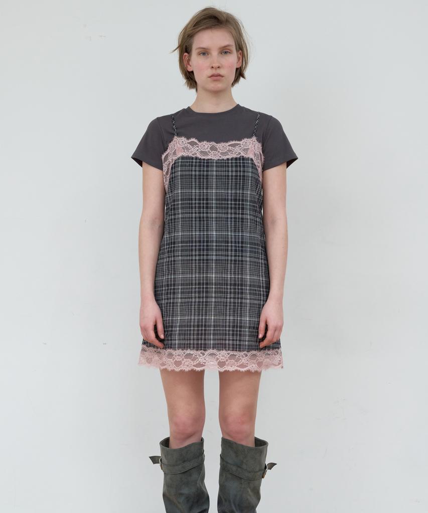 Majone Check Lace Dress_Charcoal