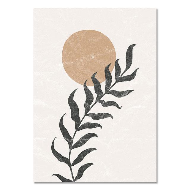 Абстрактный постер Солнце и Луна, сцена, холст, картина, листья растений, художественный принт, монстера, принты, настенные панно в стиле бохо для декора гостиной
