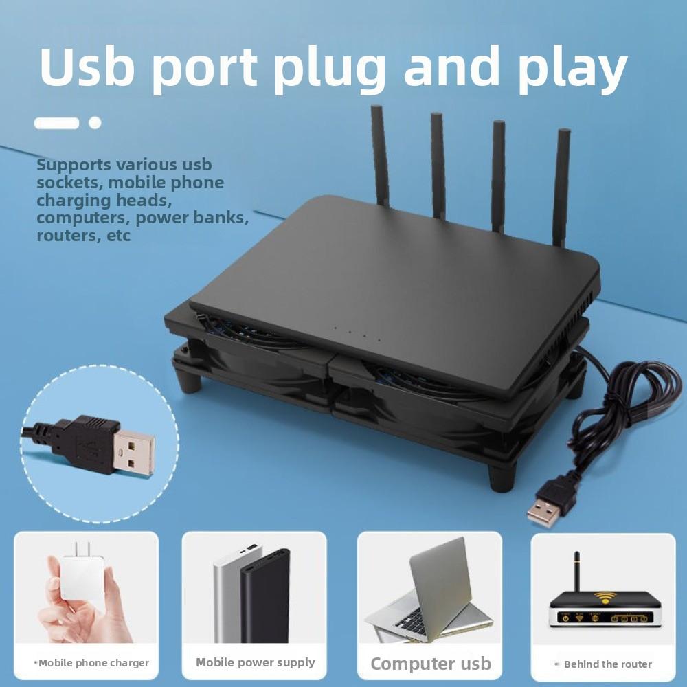 Защитная сетка Вентилятор охлаждения роутера Двойные вентиляторы USB-радиаторная база Оптический модем/роутер