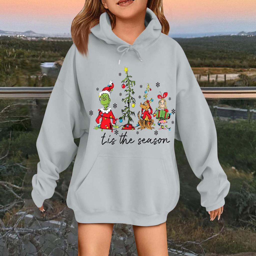 Children's Fashionable Casual Long-sleeved Loose Christmas Print Pullover Hooded Sweatshirt