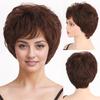 Short Wig Ombre Blond Brown Wig for Women Daily Wear Party Natural Synthetic Hair Wig with Bangs Heat Resistant Fiber