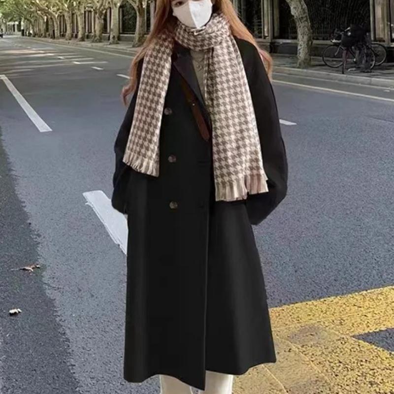 Осень/зима новое женское унисекс средней длины двубортная ветровка шерстяное пальто пальто