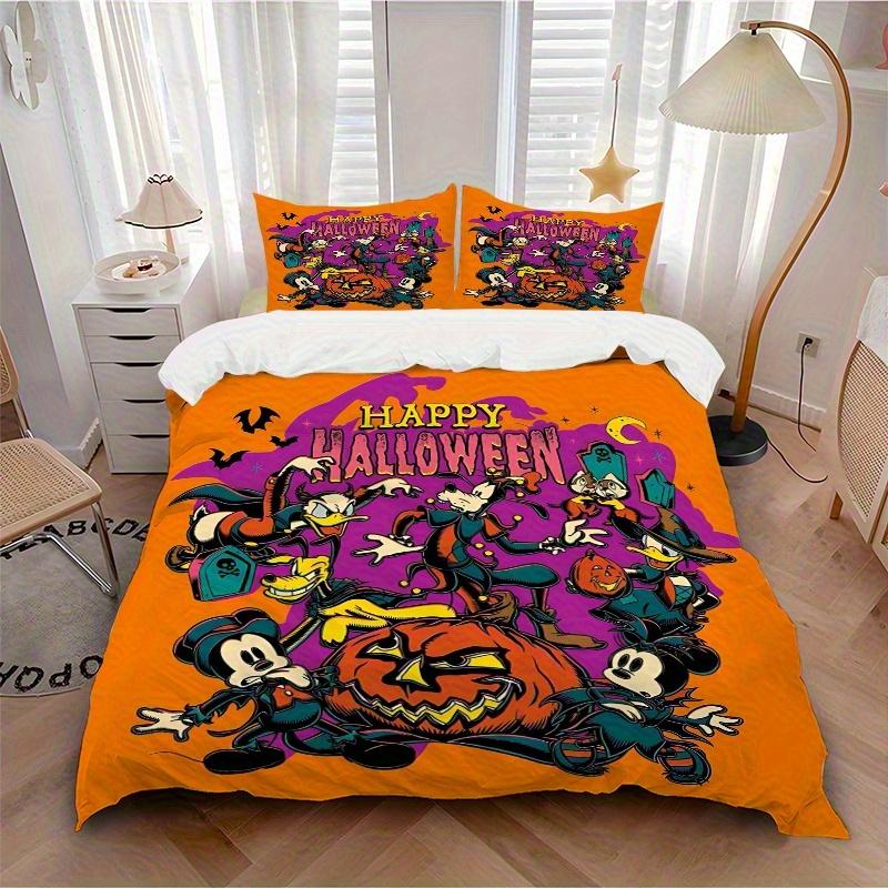 3pcs Happy Halloween Mickey and Friends Quilt Cover Set - Soft and Cozy Bedroom, Guest Room and Dorm Decorative Bedding 3-Piece Set 1 Quilt Cover