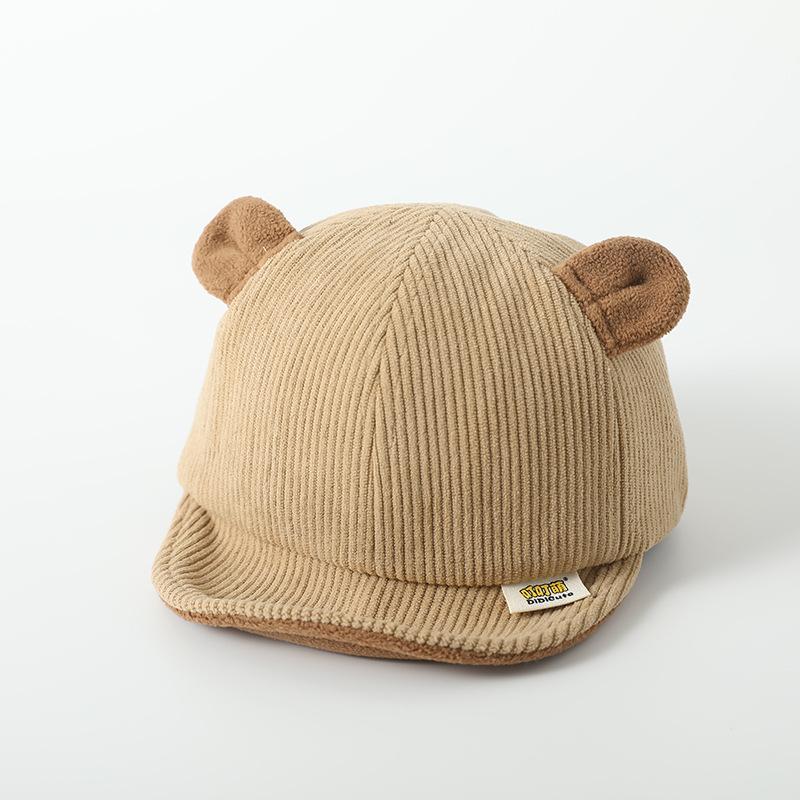 New Corduroy Baby Hat Solid Color Cute Bear Ear Adjustable Baseball Caps Newborn Toddler Boy Girl Sun Hats Winter Spring