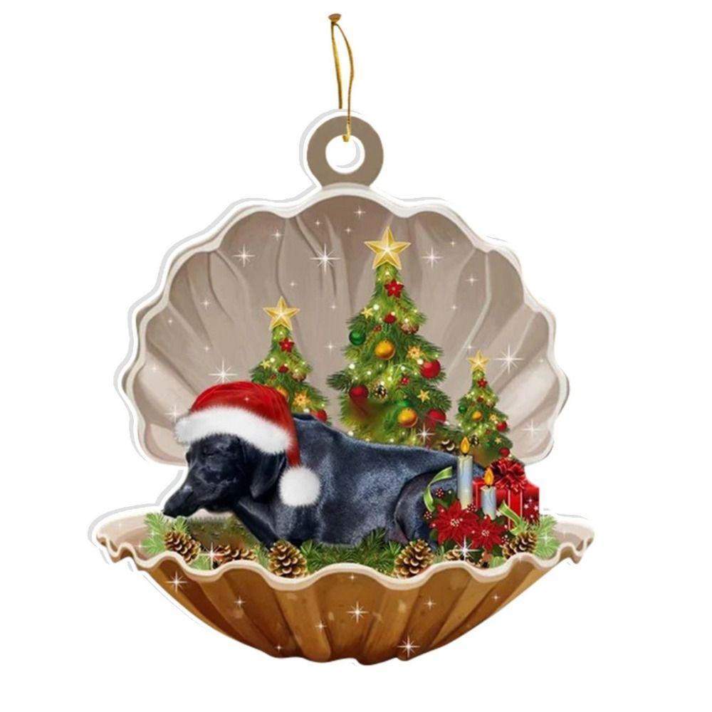 Decorative Shell Sleeping Dog Christmas Ornament 2D Xmas Dog Keychain Christmas