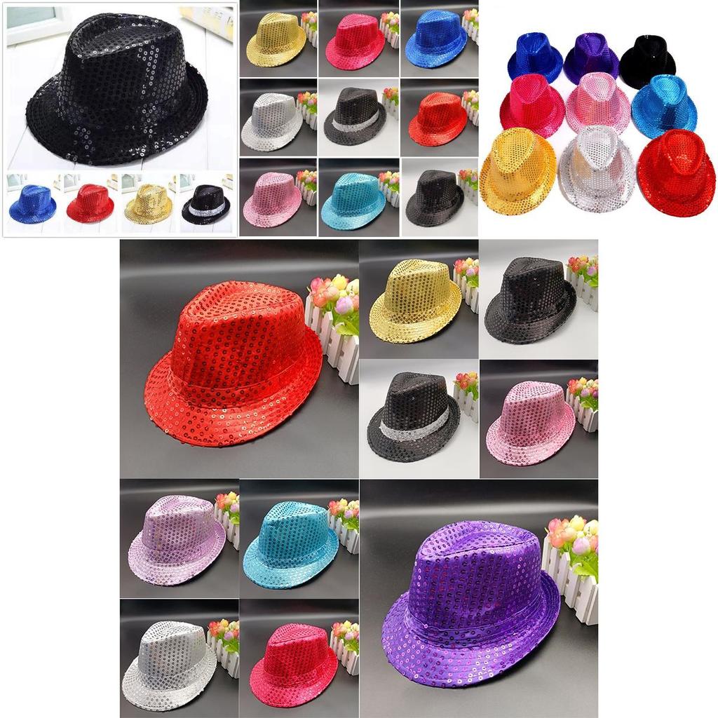 Trilby Sequin Hat Cap Sequinned Dance Party Costume Mj Jazz Performance Fedora