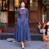 Woman Spring Long Sleeves Vintage Chinese Style Personality Dress Embroidery Cotton Solid Color A-Line Dress