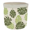 [Q6566] - Beige Green 'Jungle' Linen Storage Basket (monstera) - 18x16. 5cm
