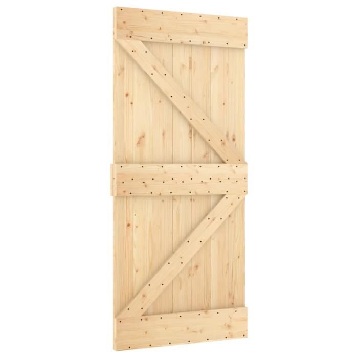 Porte coulissante en bois de pin massif - VIDAXL - 90x210 cm - Blanc - Kit de quincaillerie inclus