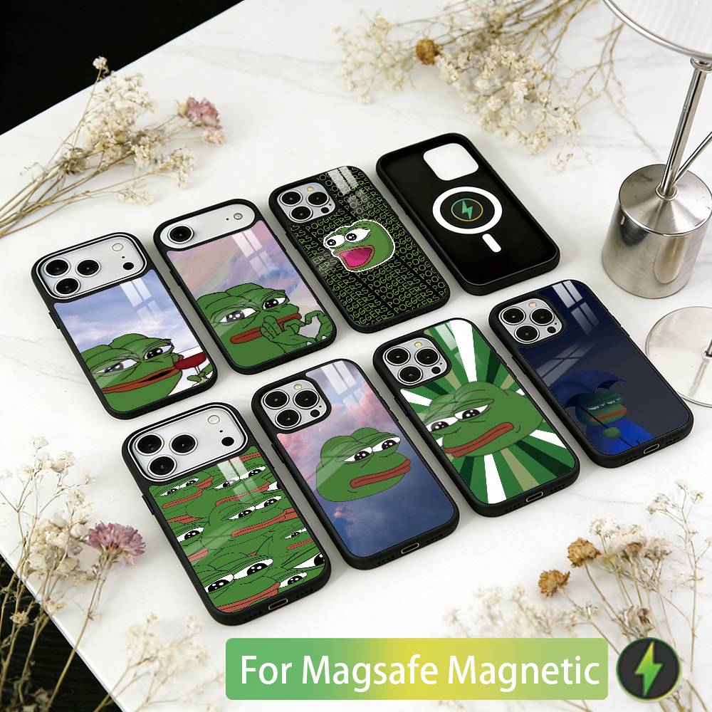 Смешной Чехол-Лягушонок П-ПЕПЕ для iPhone17,16,15,14,13,12,11 Plus,Pro Магнитный Для Magsafe Беспроводной Зарядки