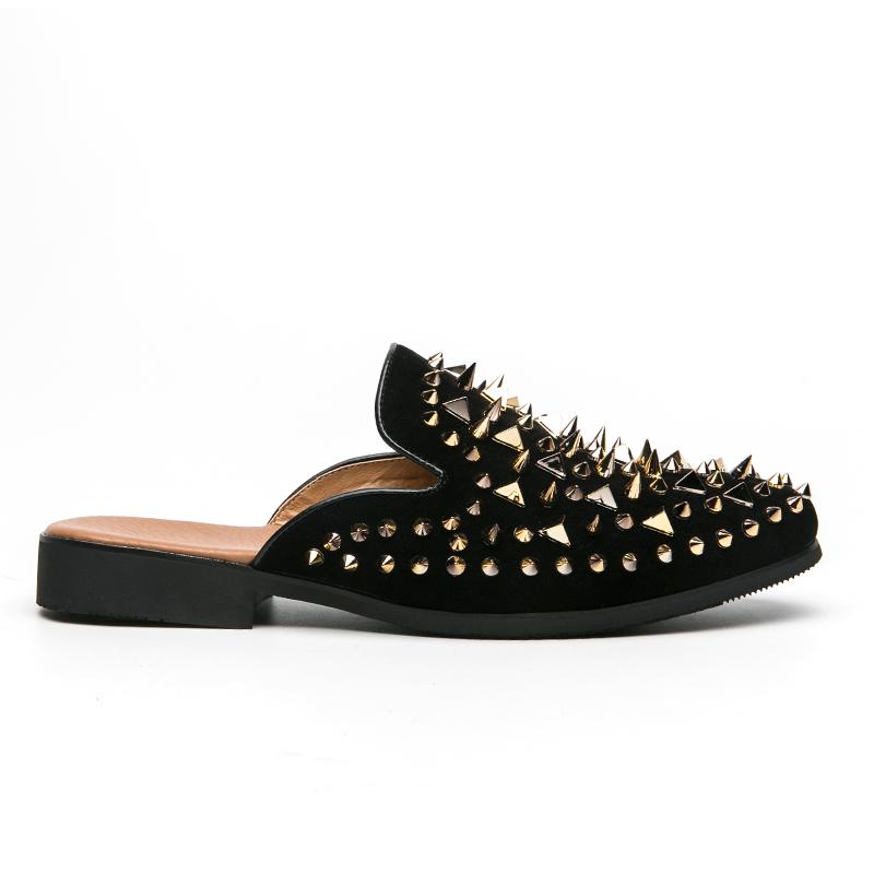 Новые мужские полушлепанцы-лоферы с шипами и заклепками, мужские повседневные мюли из лакированной кожи, мокасины, дышащие слипоны для вождения