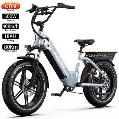 Электровелосипед Onesport 20"x4.0" Шина 500W Мотор Взрослый Ebike Двойной Дисковый Тормоз Shimano 7 Скоростей LCD Дисплей 48V 18AH Серый OT08