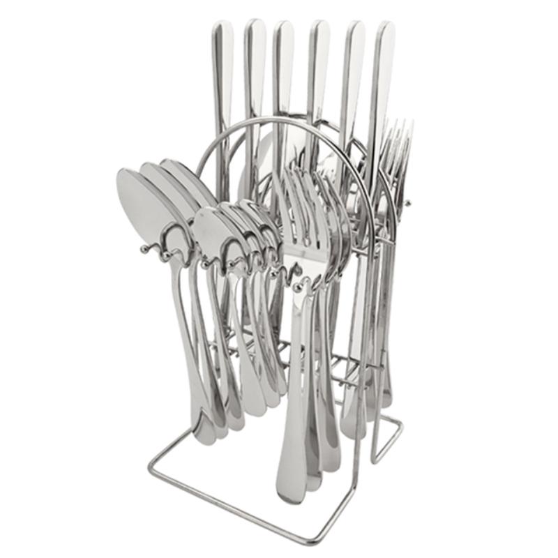 24 шт. золотой набор столового серебра с держателем, роскошная посуда из нержавеющей стали, обеденный нож, вилка, ложка, столовые приборы, набор столовых приборов со стойкой для хранения