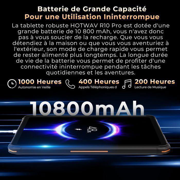 Tablette Incassable HOTWAV Tab R10 Pro 20Go+256Go 10.1" Tablette Tactile 10080mAh Android 14 Double SIM 4G/GPS/IP68&IP69K Noir