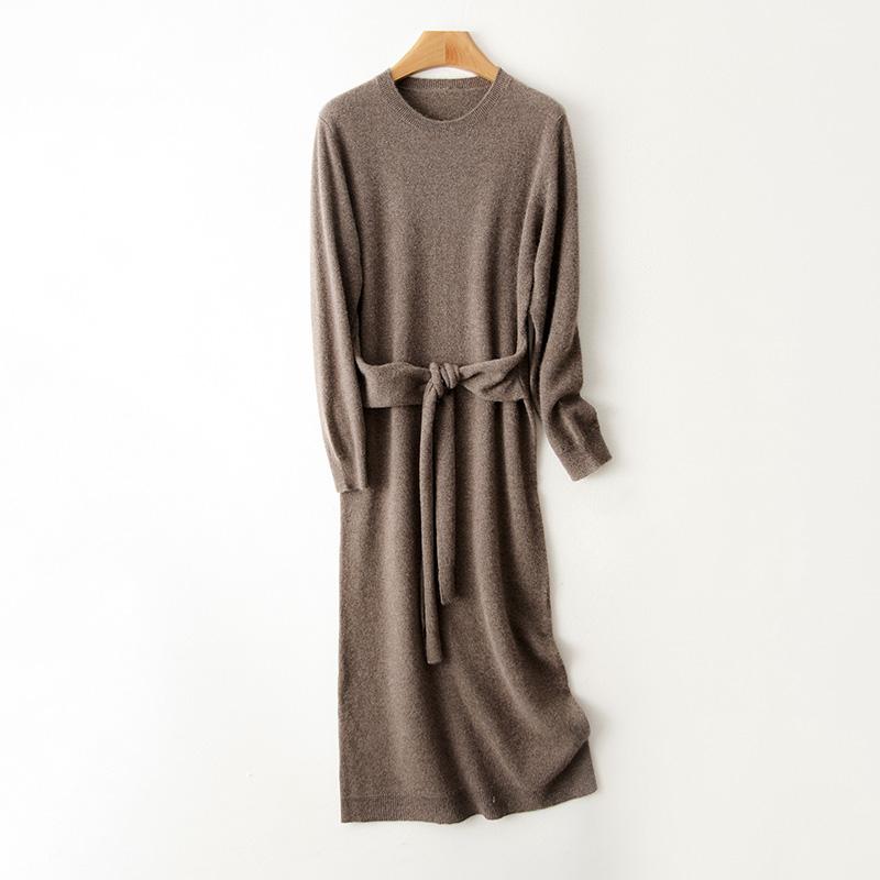 Women Sweater Dress 100% Wool TIDENOVEL O-neck Knit Long Pullover Winter Jumpers Wool Long Dress Female