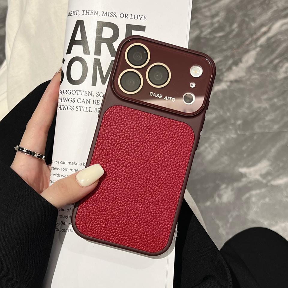 Official Lychee Leather Big Window Phone Case For For Iphone 17 13 14 1 16 Pro Max 16Pro 17Pro Candy Len Camera Protector Cover