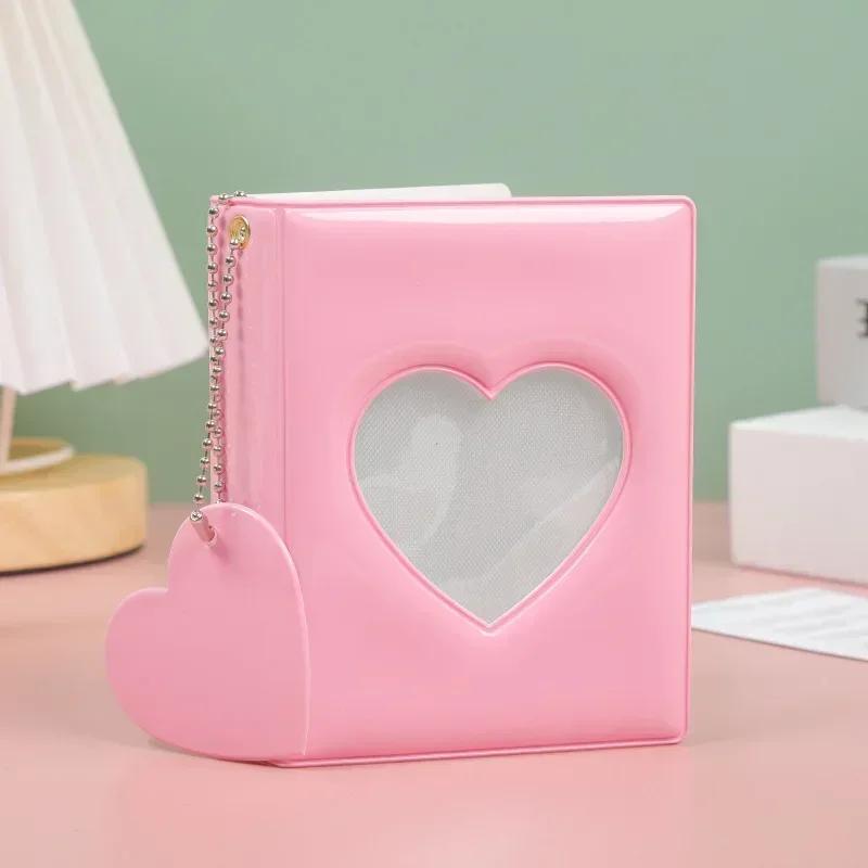 Portable Household Cute 3-inch Solid Color Photo Album Love Hollow Photocard Holder Heart Pendant Cards Collect Book Albums