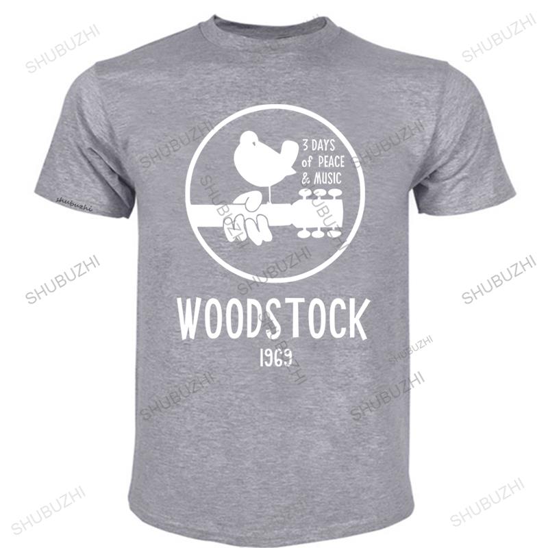 Men White Cotton Tshirt Woodstock 1969 Vintage T Shirt Men Music Short Sleeve Printed Cotton Tee Size Fashion Tee-shirt