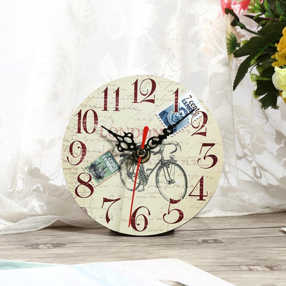 Non-Ticking Wooden Wall Clock 12CM 4.7 Inch Antique Wall Clock Desk Table Clock Bar Decoration