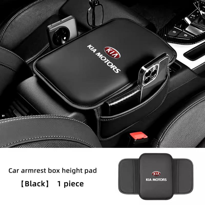 BVYH6 Car Armrest Box Mat With Storage Pocket Leather Protective Cover Pad For KIA Stinger RIO Sorento Ceed Sportage Forte Niro Soul