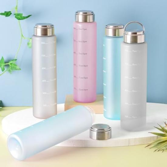 Atlas Water Water 1 Direct Memory Time Marker Handle Easy to Wide Large Sports BPA Matte Clear Bottle, Bottle, 1000ml, Liter, Drinking, Included,