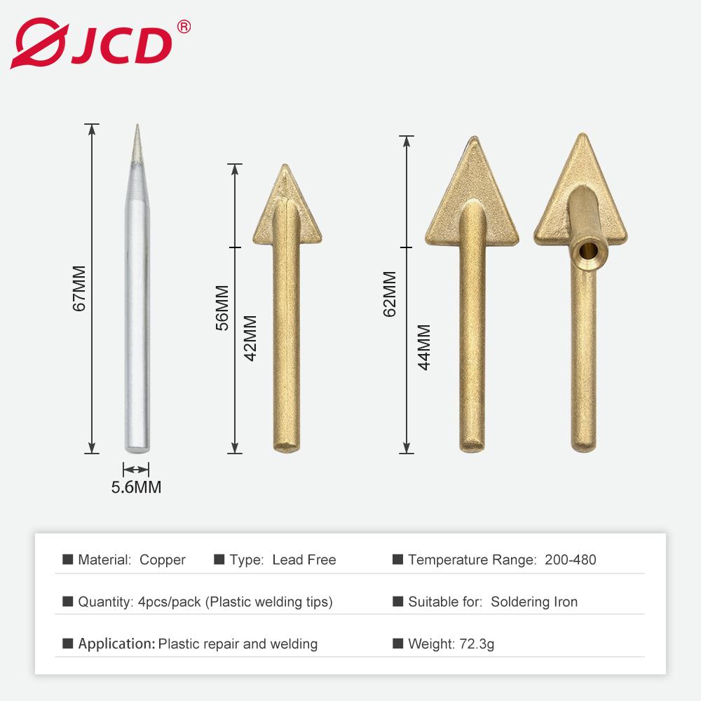 JCD 4pcs Soldering Iron Tips Copper Repair Triangular Smoothing Head Welding Tips Iron Plastic Welder-Replacement Tips