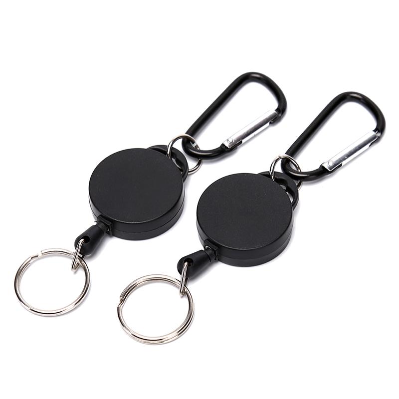 Black Retractable Key Chain Reel Steel Cord Recoil Belt Key Ring Badge Holder