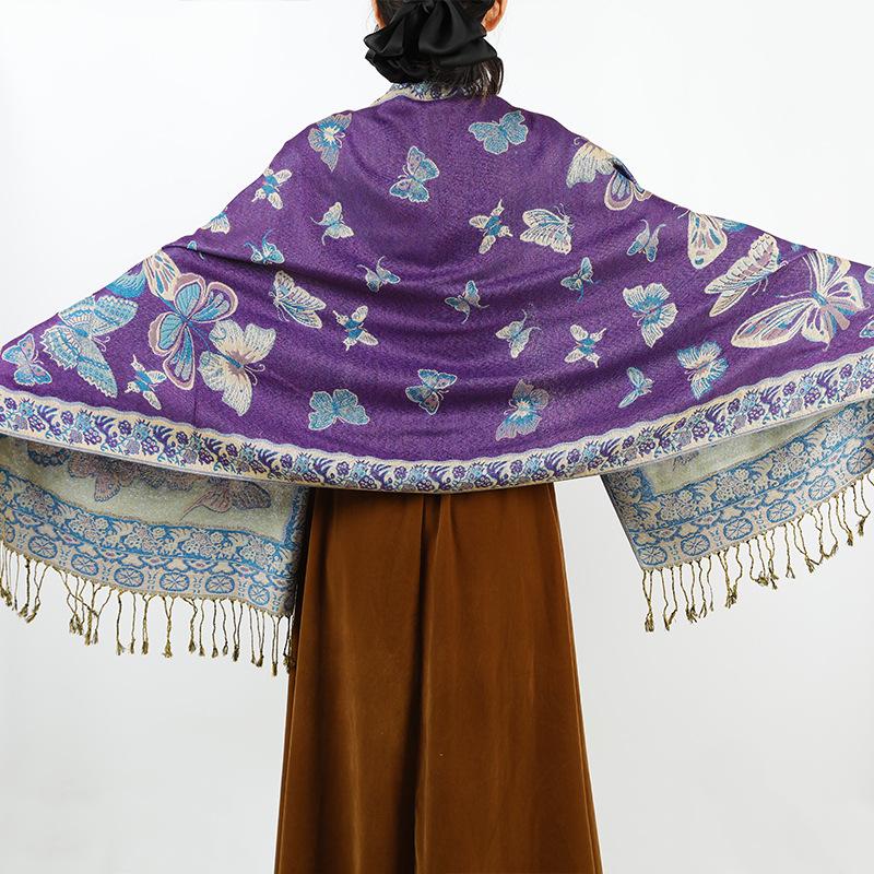 2024 Ретро Этнический Длинный Шарф-Шаль с Кисточками для Женщин - Мода Осень/Зима, Теплая Накидка на Шею