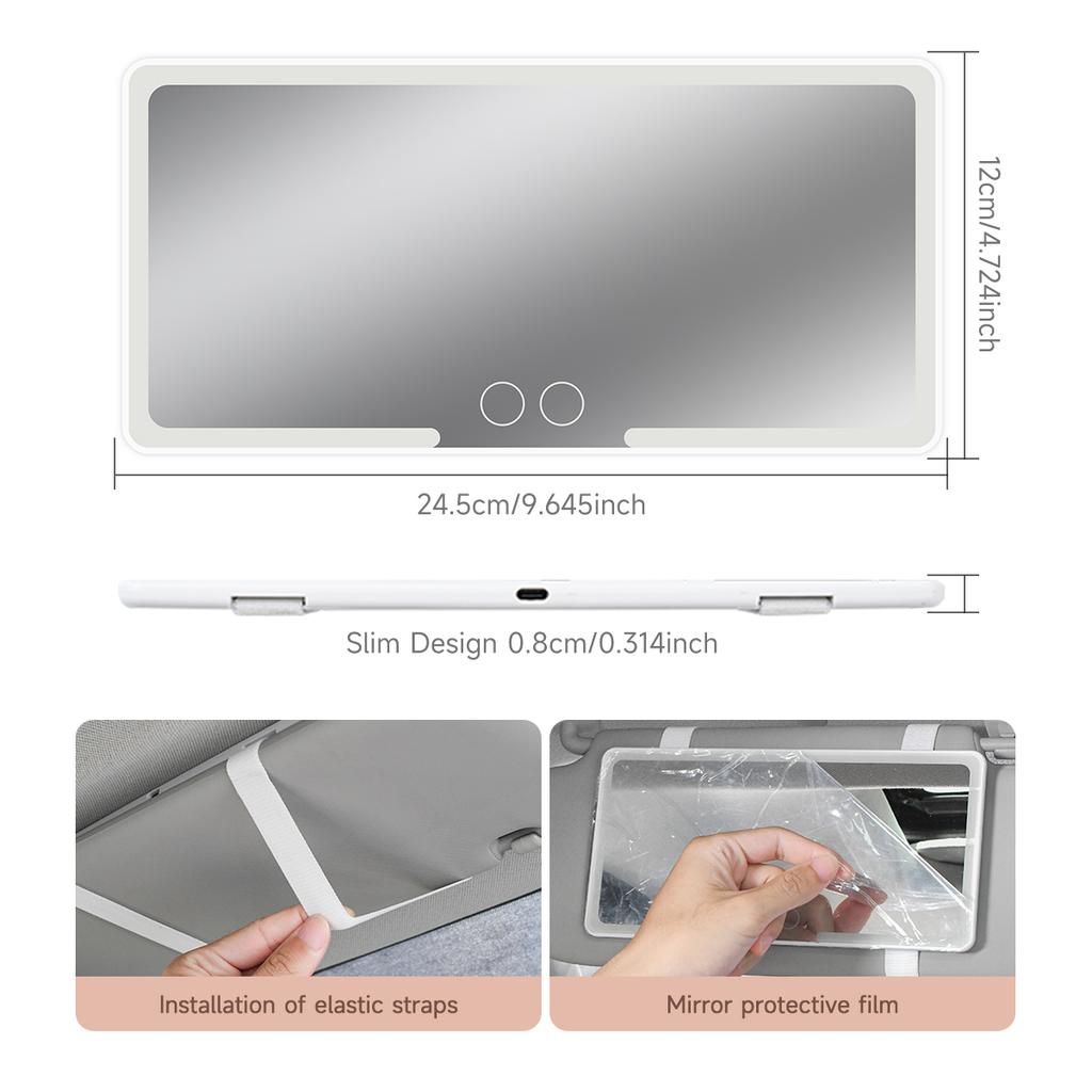 HD Mirror Car Sun Visor Vanity Interior LED Makeup Mirror Two Colors Touch Screen Adjustment Dimmable Light USB Rechargeable Interior Mirrors6
