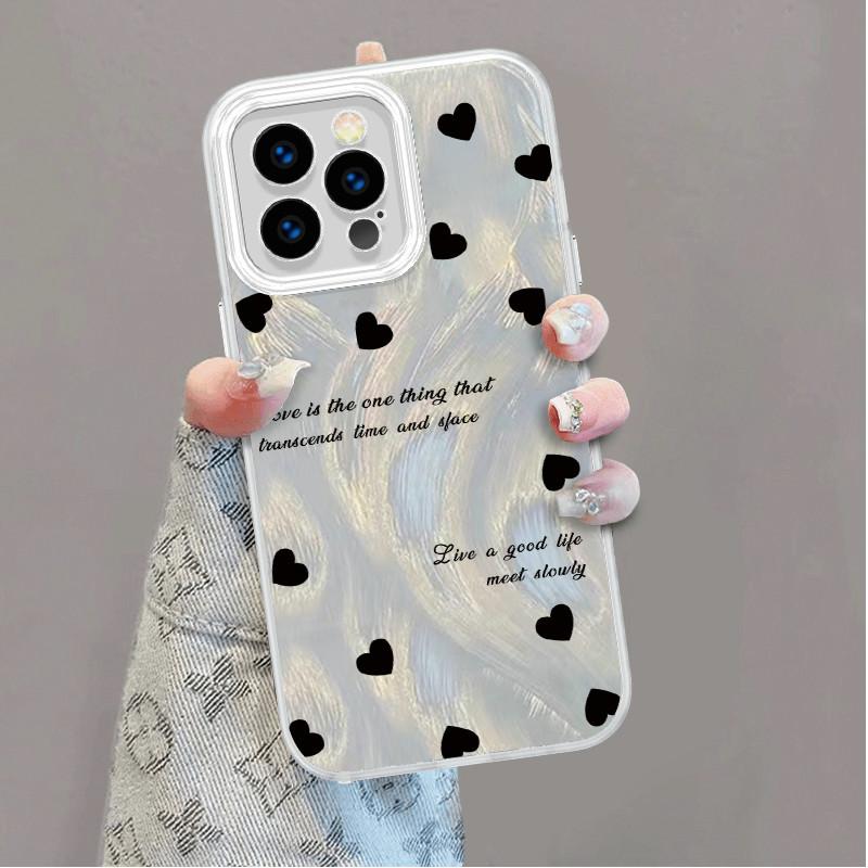 Upgraded Glitter Silver Case Cute Heart Shape Love Printed Protective Shell Shockproof Full Back Cover for iPhone Samsung