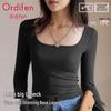 Oudifen Women's Brushed U-Neck Long Sleeve Base Layer Tee