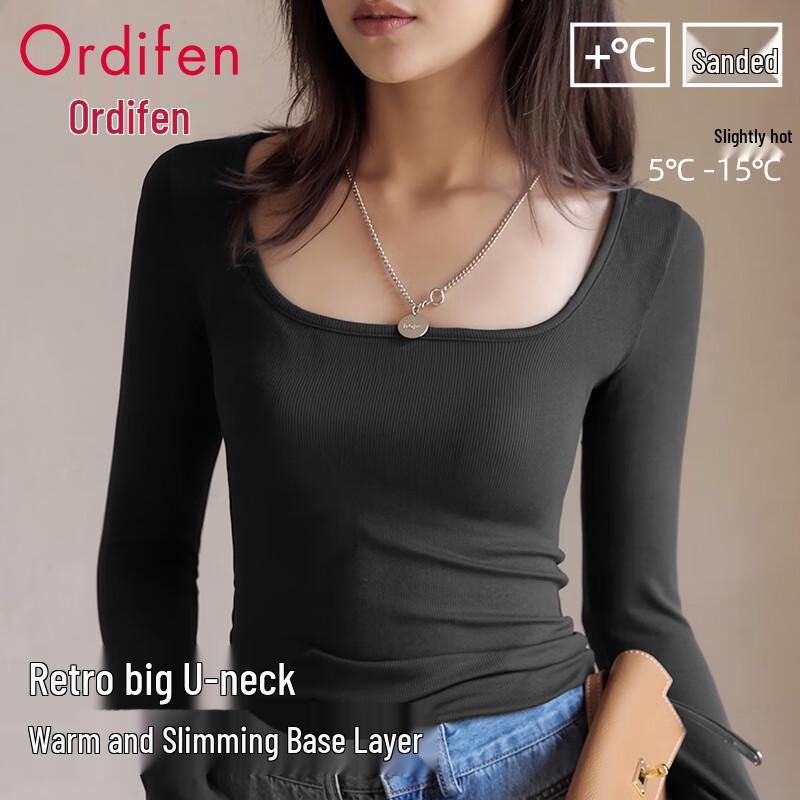 Oudifen Women's Brushed U-Neck Long Sleeve Base Layer Tee