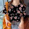 Женская одежда, летняя дышащая футболка с круглым вырезом и коротким рукавом, элегантный топ с цветочным принтом, свободная женская футболка, одежда