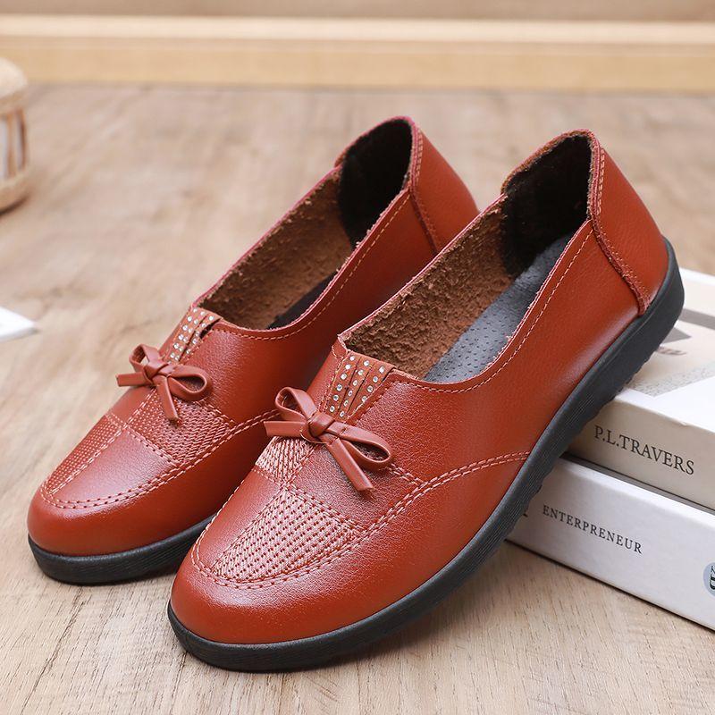 Leather Shoes for Women Comfortable Soft Soled Single Shoes Flat Bottomed Casual Shoes Spring