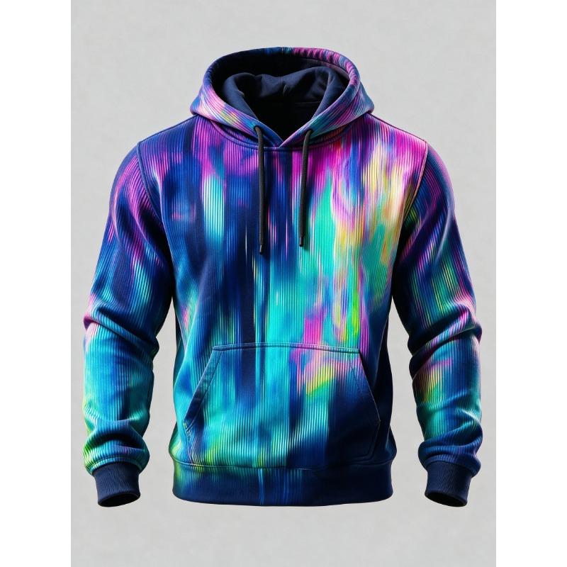 Unisex 3D Printed Hoodie Colorful Aurora Vertical Line Pullover Long Sleeve Kangaroo Pocket Casual Street Sweatshirt