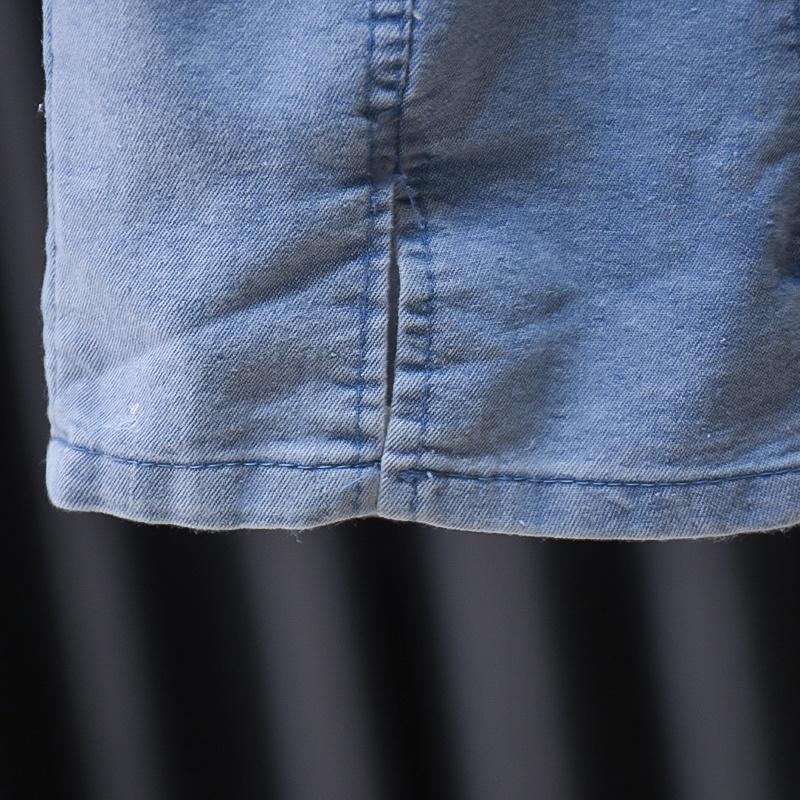 Костюм для девочек с рисунком в горошек, с короткими рукавами, с рукавами-фонариками, повседневные джинсовые шорты [в наличии]