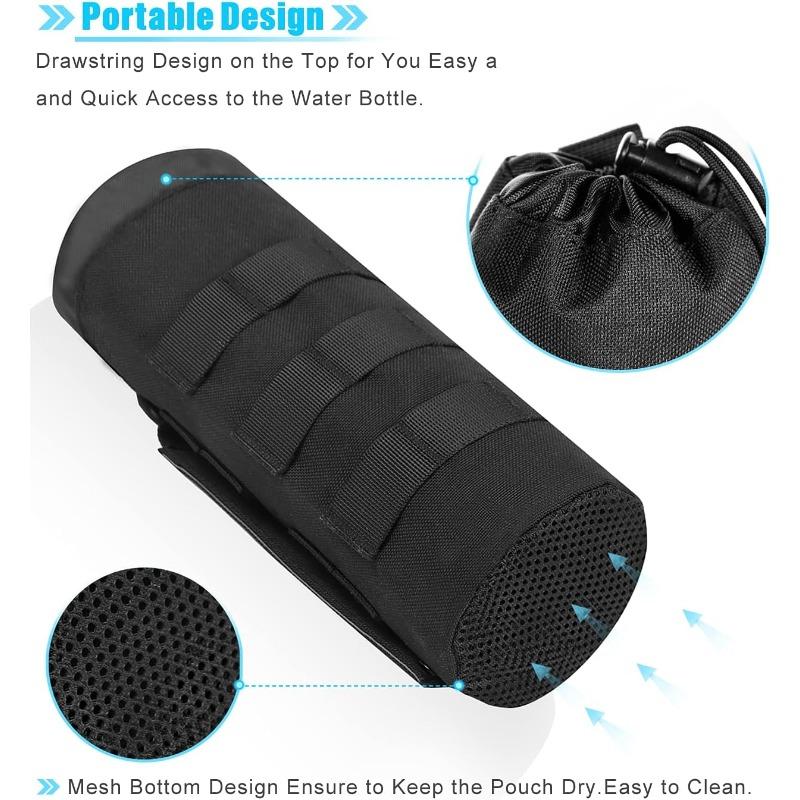 Lightweight Portable Upgraded Sports Water Bottles Pouch Bag Tactical Drawstring Molle Holder Travel Mesh Hydration Carrier