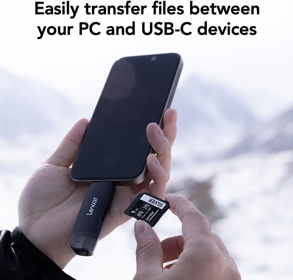 Lexar Card Reader Dual-Slot USB-A USB-C Type-C Reader Up to 205Mb/s 2-in-1 Card Reader SD Card Reader and Micro SD Card Reader for Computer and Phone