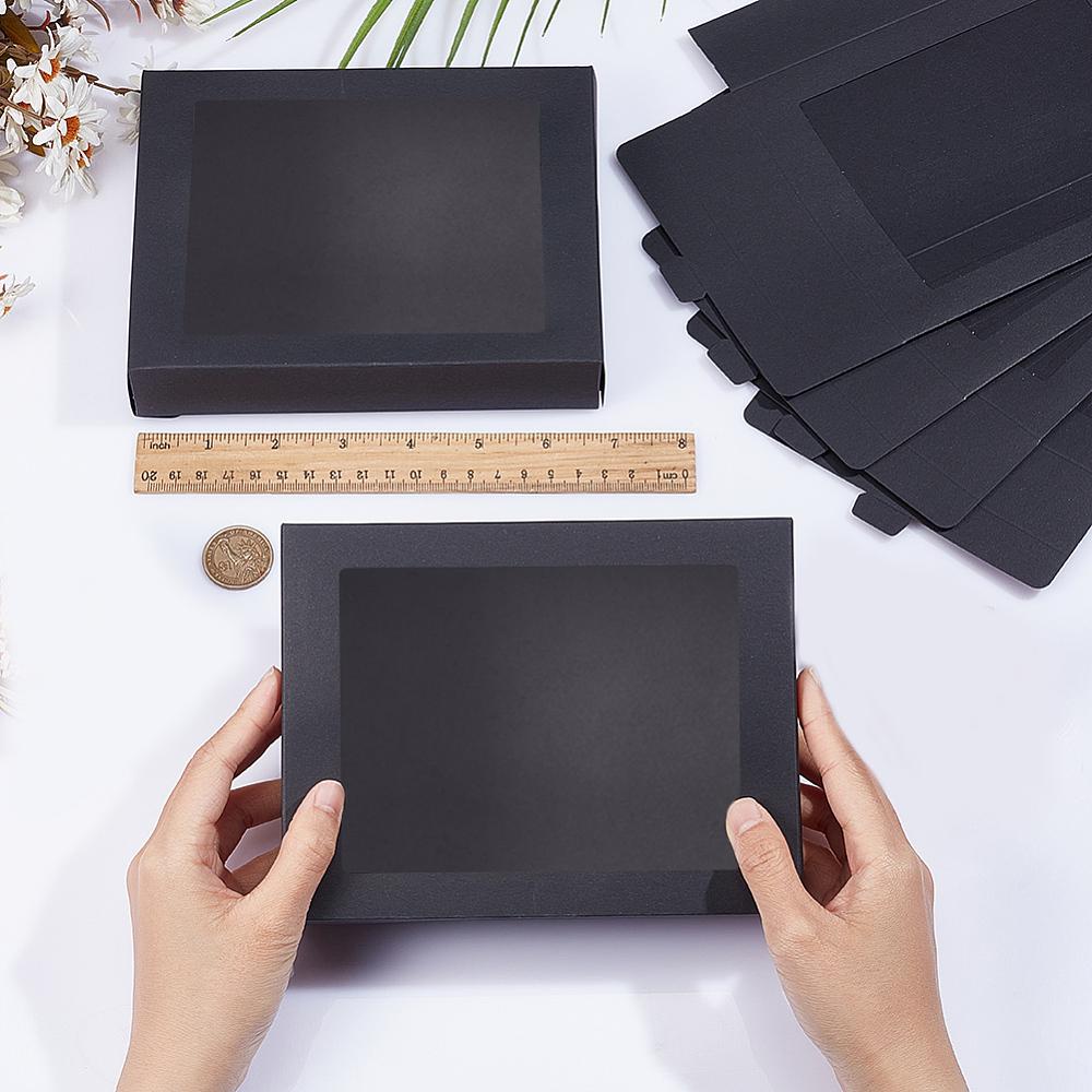 24pcs Cardboard Box with PVC Clear Window Rectangle Black 17.5x13.5x3.5cm