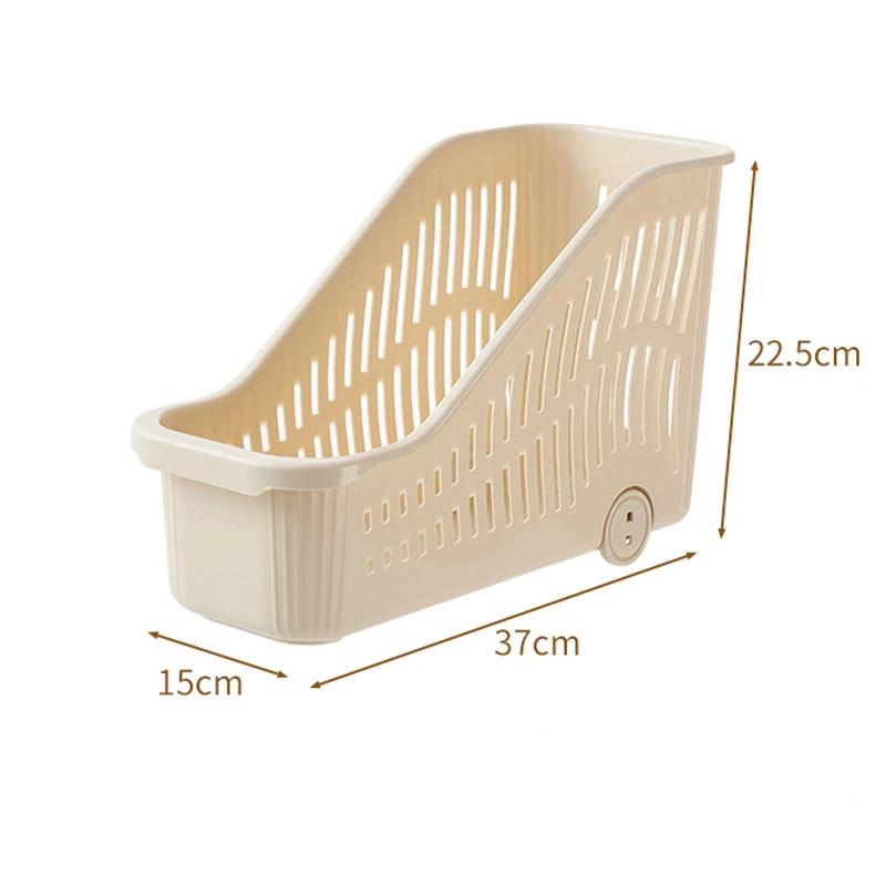 Plastic Storage Basket With Wheels And Handle Slanted Open Design Organizer Bin For Books Stationery And Household Items