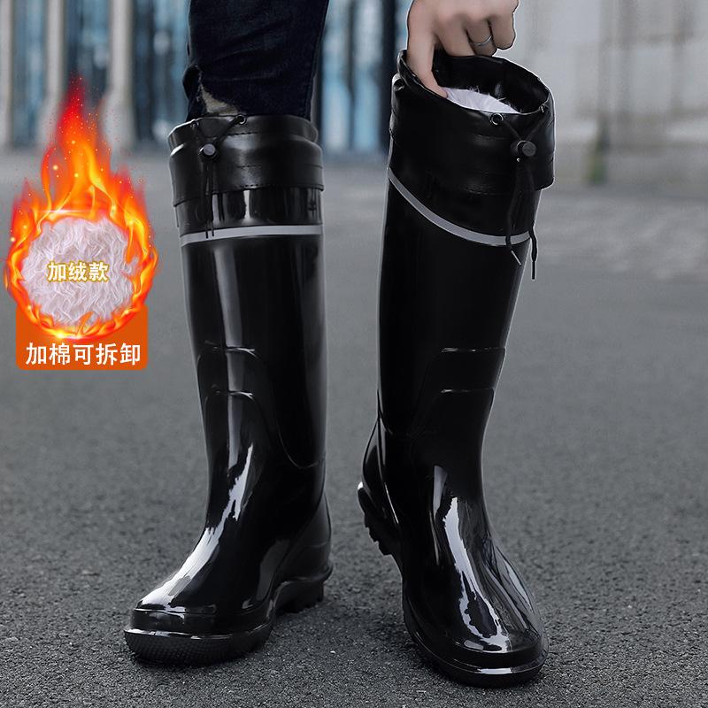 Дождевики мужские осенне-зимние водонепроницаемые и нескользящие бархатные высокие резиновые туфли мужские кухонные, рыболовные, рабочие, для отдыха на природе, водные туфли