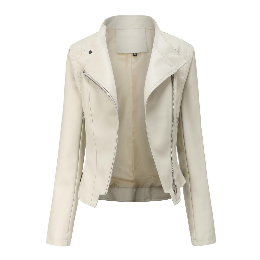 New PU Lapel Women's Slim Leather Jacket for Women Spring and Autumn Thin Long-sleeved Jacket Short Women's Jacket