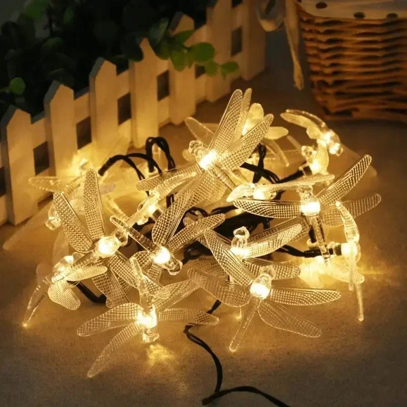 20/50LED Solar LED Dragonfly Fairy Lights Outdoor String Light Garland Waterproof Festival Lamp Garden Christmas Decoration
