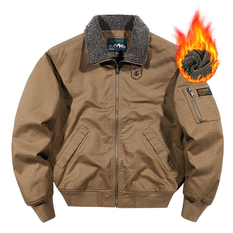 Мужская зимняя теплая куртка-пилот высокого класса из плюша, пальто из овечьего флиса, рабочая одежда из хлопка