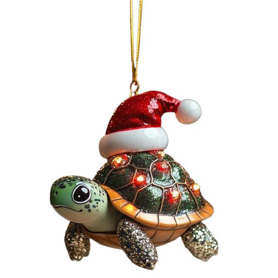 Подвеска для новогодней елки Украшение Черепаха в шапке Санты Дизайн Блестящее украшение Декор для праздничной вечеринки