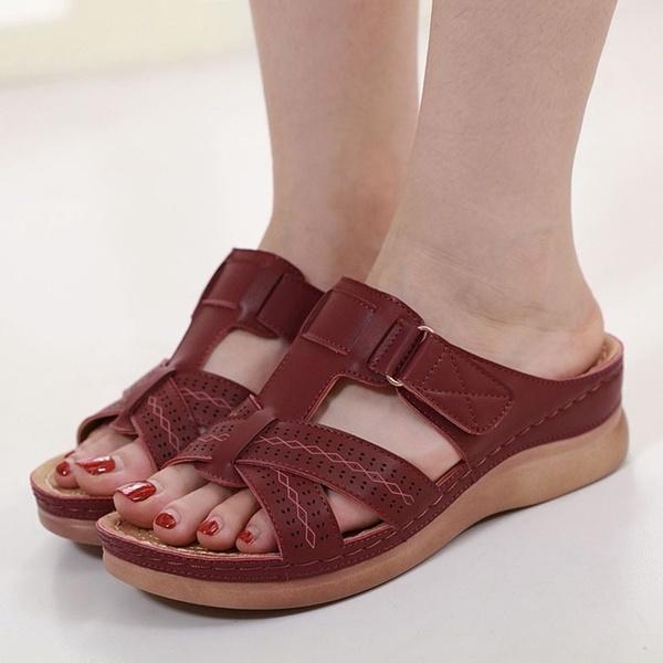 35-44 Summer Women Premium Orthopedic Open Toe Sandals Female Slippers Buckle Strap Vintage Anti-slip Breathable Slippers Plus Size Sandals