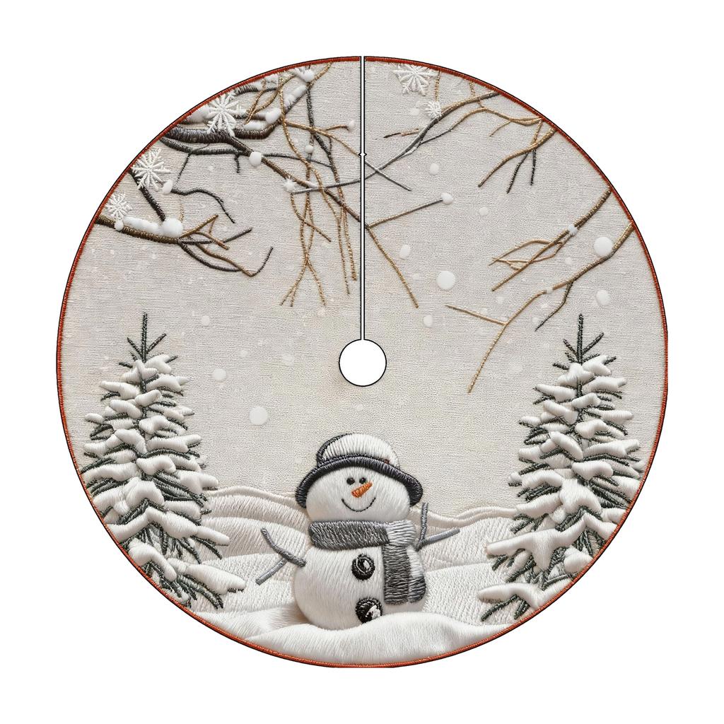 Christmas Tree Skirt 2D Embroidery Digital Print Festive Holiday Decorative Tree Skirt