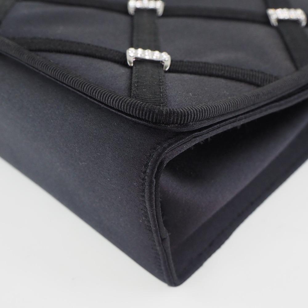 Salvatore Ferragamo 2WAYShoulder Clutch bag black/Silver Satin/Rhinestone Women Used