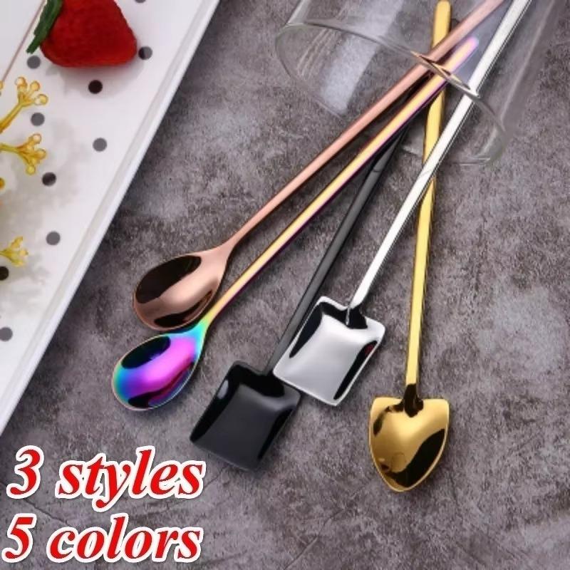 1Pcs 304 Stainless Steel Creative Coffee Spoon Stirring Spoons Bar New Pointed Ice Spoons Square Head Dessert Spoon